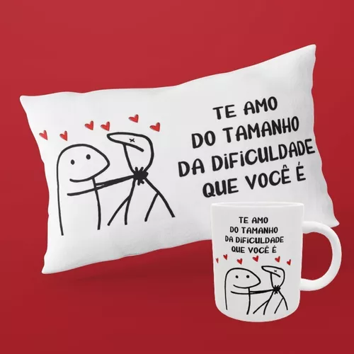 Kit Divertido de Almofada e Caneca com Frase Meme Palito Te Amo