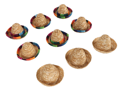 Minisombrero De Paja, 9 Unidades, Estilo Mexicano, 3 Tipos D