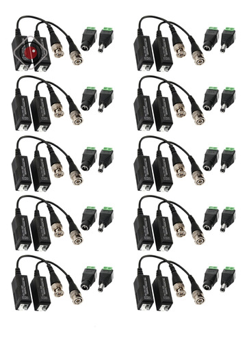 Pack X10 Par Balun Conector Plug Dc Hembra Macho Camara Cctv