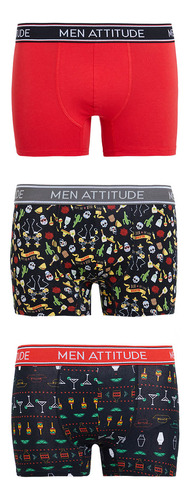 Boxer Tripack Print/liso Rojo Hombre Fashion's Park