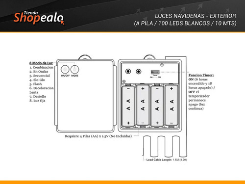 Luces Exterior Decorativa Pila 100 Led 10m Waterproof Frio-*