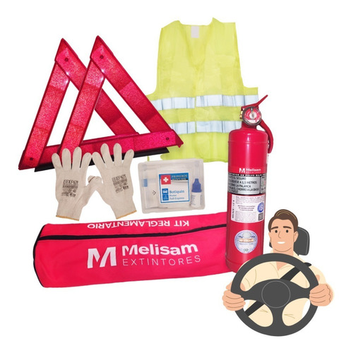 Kit De Seguridad Auto Premium Matafuego Chaleco Vtv 6 En 1