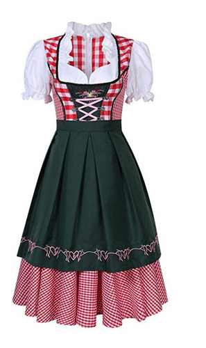 Vestido Dirndl A Cuadros Alemán Tradicional De Alta Calidad