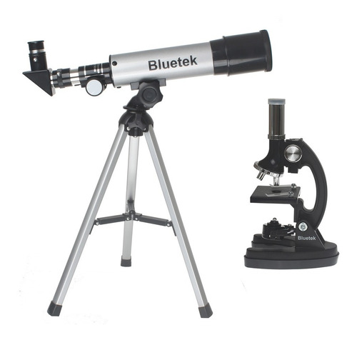 Kit Telescópio Refrator 50mm + Microscópio 300x 600x 1200x Cor Cinza