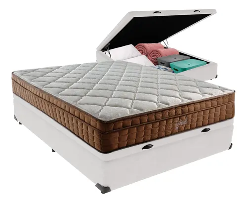 comprar Cama Box Baú Branco E Colchão Anjos Star Molas Casal Anjos
