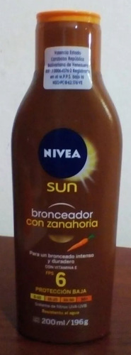 Bronceador Con Zanahoria Nivea 200 Ml Fps 6 Filtros Uva-uvb