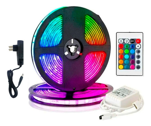 Tira Led Rgb 5050 Exterior 5mts + Fuente Y Control Remoto Rgb