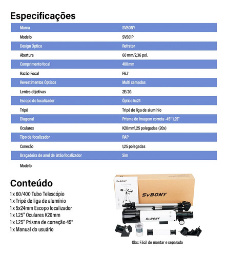 Telescópio Astronômico Luneta Refrator Svbony Com Tripé