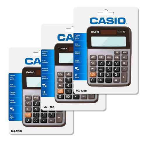 Imagen 2 de 6 de Paquete De 3 Calculadoras Casio Mx-120b, Solar 12 Dig,