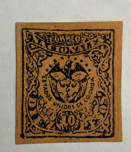 Sello Correo Antiguo Colombia 1870 Estampilla 10 Pesos Véala