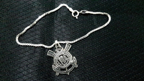 Imagem 2 de 6 de Corinthians Pulseira Com Medalha Em Prata 925