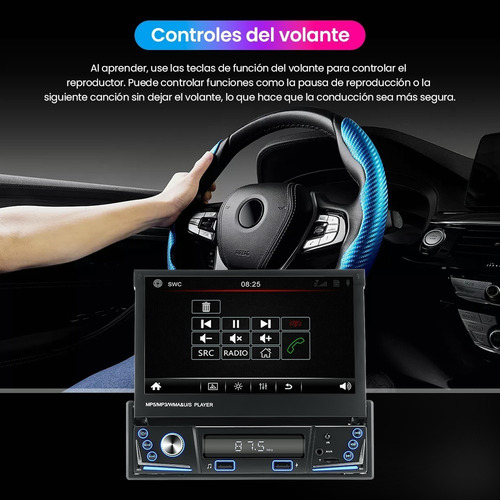 Autoestéreo 1 Din Bluetooth Retráctil 7 In Mirrorlink Cámara