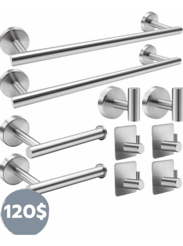 Imagen 4 de 4 de Juego Accesorios De Baño Negro Mate Y Acero Satinado