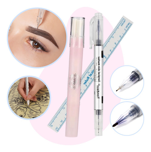 Marcador Diseño Rellenado Cejas Pigmento Microblading 2 En 1