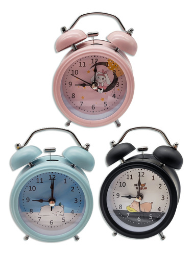 Reloj Despertador Doble Campana  3 Diseños  12.5x9x5cm