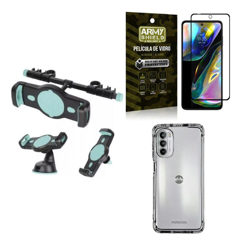 Kit Capa Moto G82 + Suporte Veicular 3 Em 1 + Película 3d