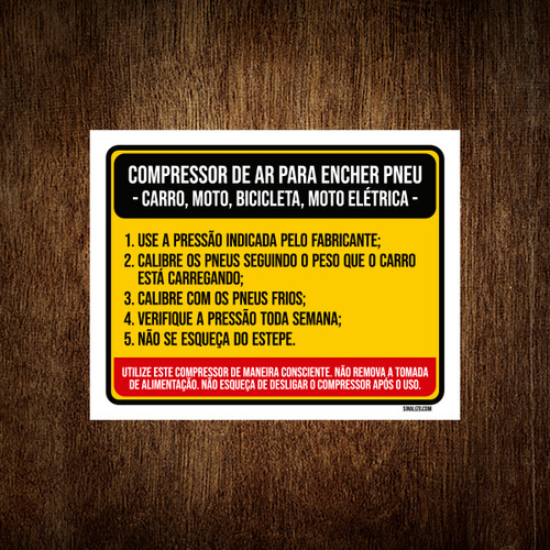 Placa Sinalização - Compressor Ar Encher Pneu 18x23