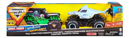 Vehículo de juguete a control remoto Monster Jam Control Remoto Megalodon vs Grave Digger Monster Jam 1:24 megalodon vs grave digger