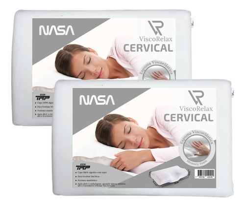 Kit 2 Travesseiros Viscoelástico Nasa Visco Relax Cervical Cor Branco