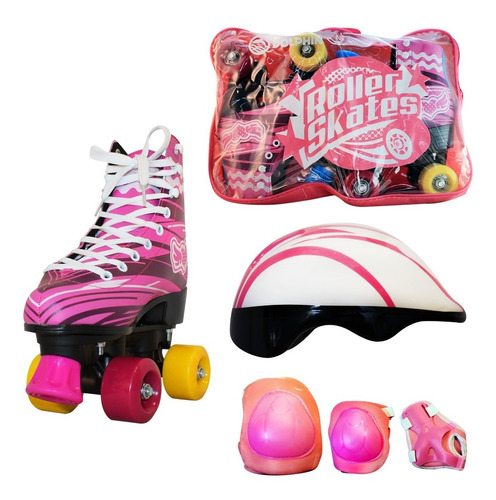 Patines 4 Ruedas Rosa Artísticos  Protecciones T Soy Luna