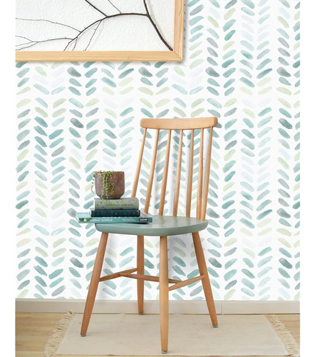 Papel Tapiz Verde Y Blanco Peel And Stick Wallpaper Boho Con