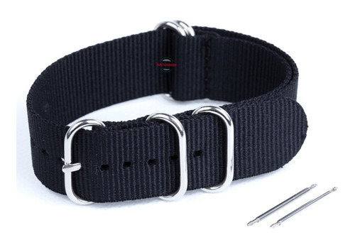 Pulseira Relógio Nato Zulu Nylon 20mm Preto 5 Anéis