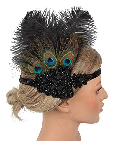 1920s Flapper Headband Peacock Pluma 20s Lentejuelas De...