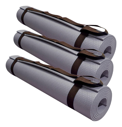 Kit 3 Tapetes Yoga Mat Com Alça 170x60cm Cinza 5mm Evamax