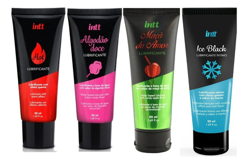 Kit Gel Lubrificantes Íntimo Intt Ice Hot Algodão E Maça Sabor Morango Hot/ice Black/maça Do Amor/algodão Doce