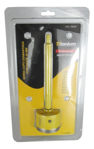 Serra Copo Diamantada 60mm Com Haste Encaixe 3/8pol Titanium