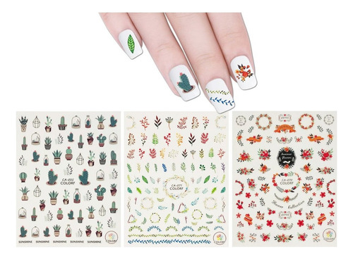 Allydrew 3 hojas Plantas Suculentas Y Coronas Nail Art Plan