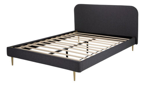 Base De Cama Matrimonial Con Cabecera Tapizada Marco De Metal Madera Box Para Colchón Color Gris Kingshouse