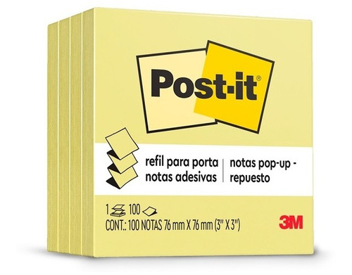 Post-it Refil 76 Mm X 76 Mm 4 Blocos 100 Folhas Cada 3m