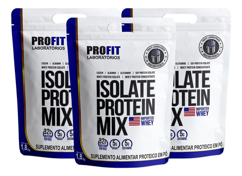3x Whey Isolate Protein Mix Refil 1,8kg - Profit Sabor Baunilha