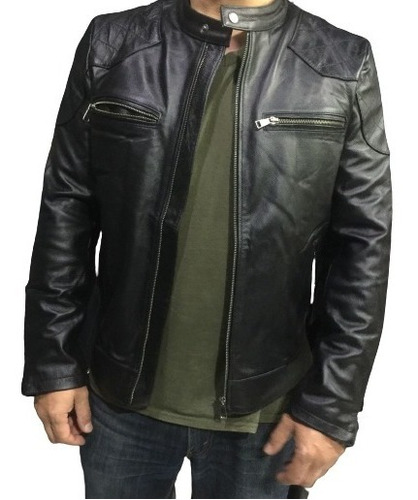 Chaqueta De Cuero Cuello Mao