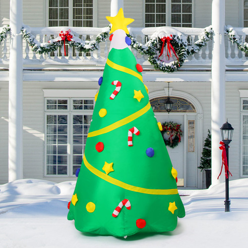 Árbol De Navidad Inflable Con Cinta Amarilla Navideña De 2,4