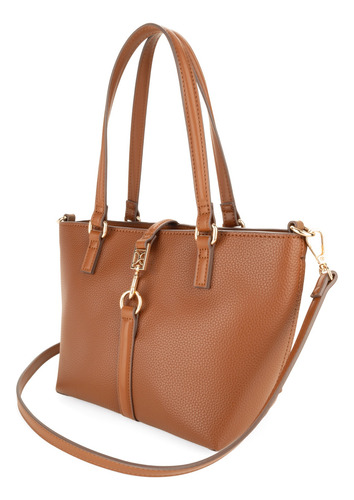 Bolso 2 En 1 Cloe: Tote + Crossbody, Chico Piel Vegana Marrón Oscuro Liso Oro Marrón Oscuro