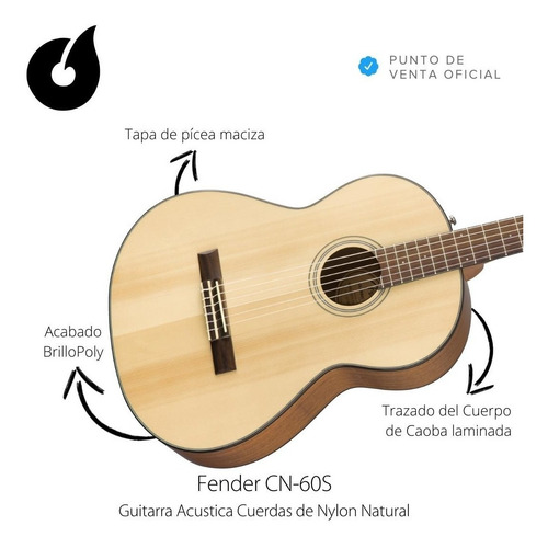 Imagen 3 de 10 de Guitarra Criolla Clásica Fender Cn-60s Cuerda De Nylon