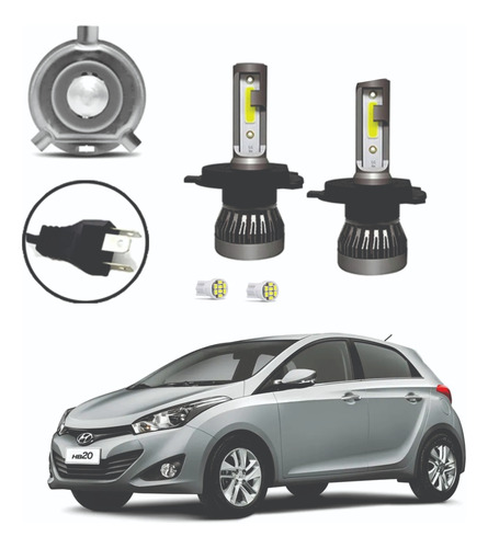 Kit Lâmpadas Led Farol Alto E Baixo Hb20 2012 2013 H4 E T10 H4 Branco-frio
