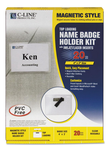 Ic Nombre Badge Holder Kit, Horizontal, 4 W X 3h, Caja ...