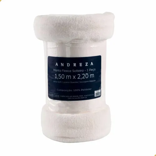 Manta Solteiro Microfibra Andreza Fleece Branco 150x220cm