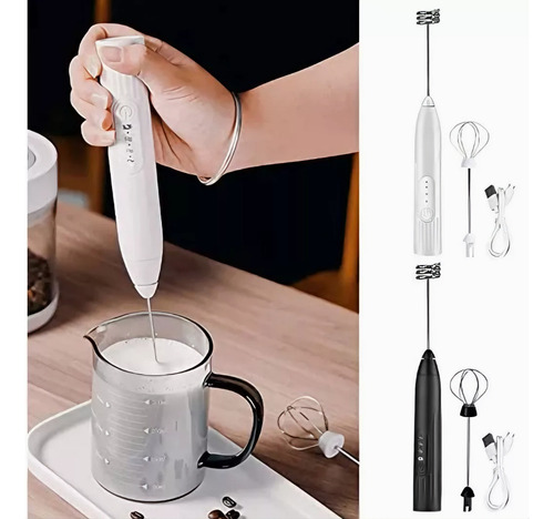Batidor Espumador Leche Café Eléctrico Recargable Usb 3 Vel. Negro