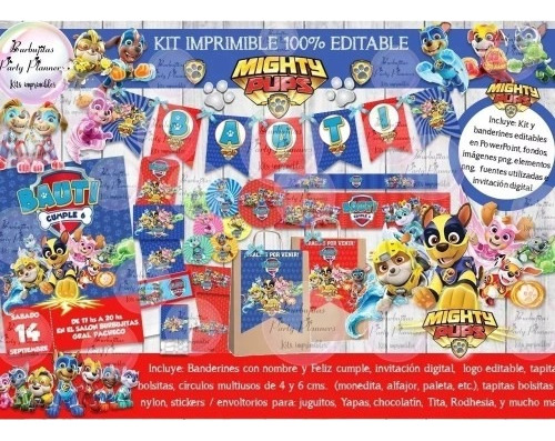 Kit Imprimible Paw Patrol Mighty Pups Patrulla 100% Editable