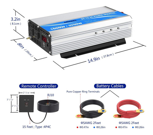 Inversor Modificado 1600 W, Alimentación Dc 12v Eficiente