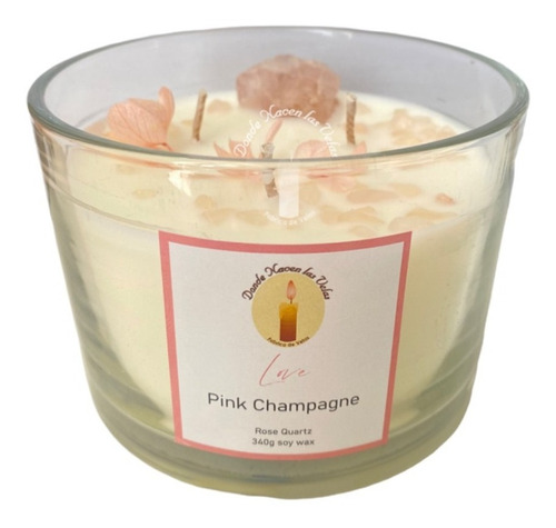 Velas Aromáticas Pink Champagne, Cuarzo Rosa 340 Grs.