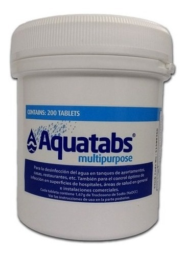 Pastillas Purificadoras Aquatabs 1,67gr 200 Tabletas