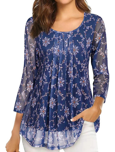 Tops Elegante Para Mujer Moda Otoño Casual Cuello Redondo