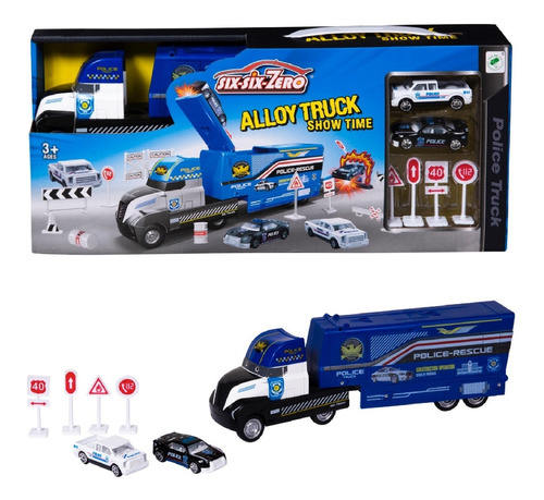 Set Autos De Policia + Camión Truck Container + Accesorios