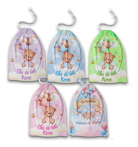 10 Sacolinhas Chá De Bebe Chá Revelação Personalizada Tecido