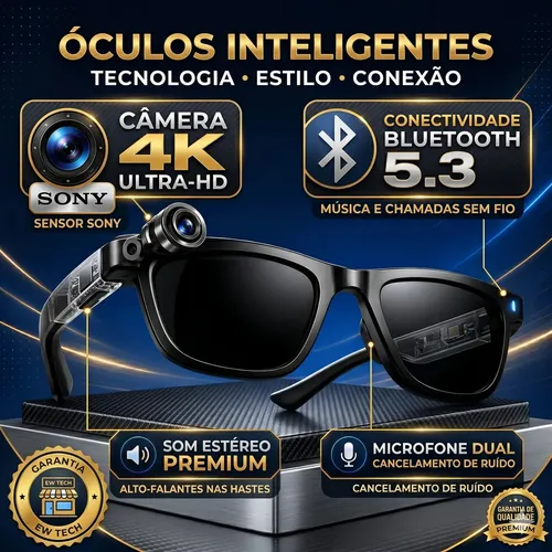 Oculos Inteligente Microwear W AI 3 com Câmera 4K e Kit 3 Lentes Intercambiáveis